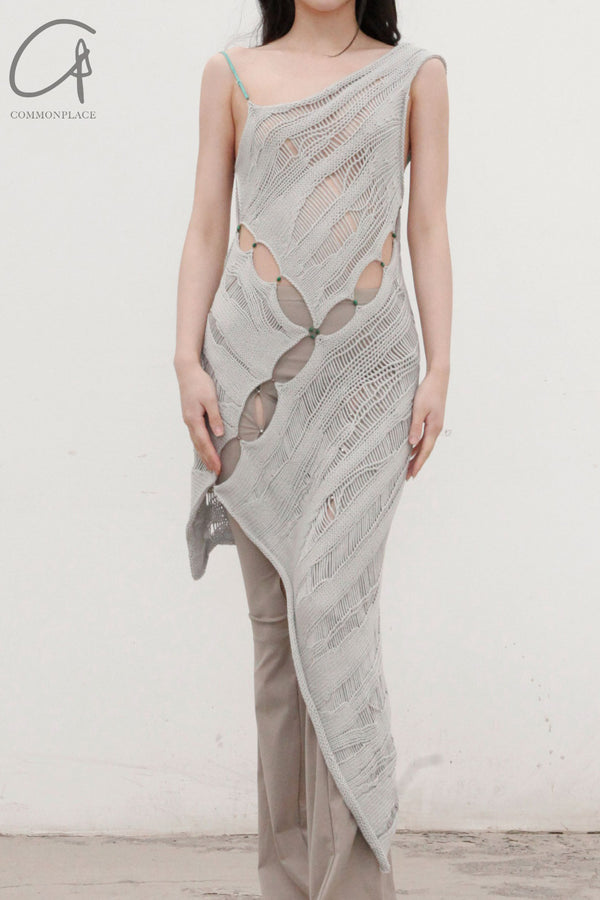 RUI Silk Asymmetric Long Dress RSS22KN06 Smoke Grey